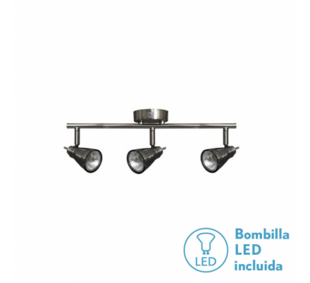 Regleta Foco Tabernas Niquel 3xgu10 Bomb. LED incl 15x50