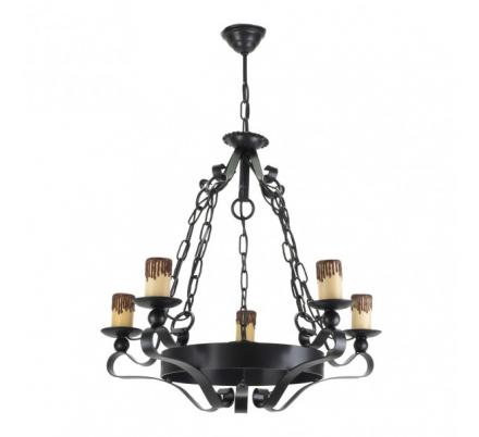 Lampara Rustica 5xe27 Medieval Negro Regx55x55 Cm