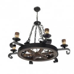 Lampara Rustico Rueda 6xe27 Marron REGx70x70 Cm