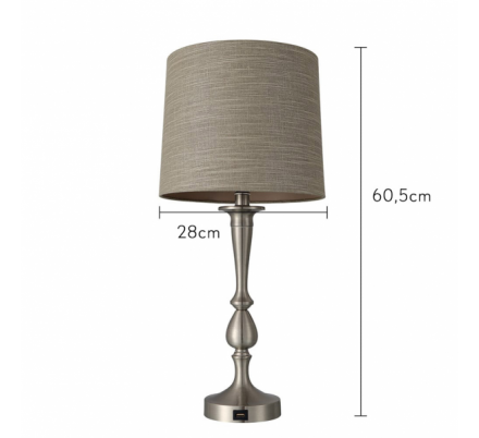 Sobremesa Khalifa 1xe27 Niquel 60´5x28x28 Cm Puerto Usb