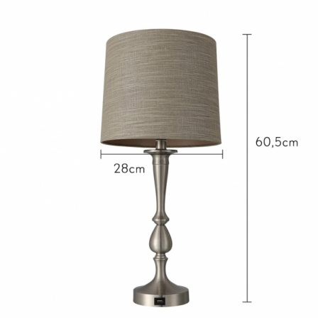 Sobremesa Khalifa 1xe27 Niquel 60´5x28x28 Cm Puerto Usb