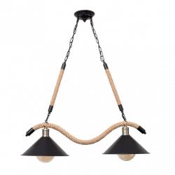 Lampara Cabo 2xe27 Negro Cuerda De Cañamo Regx80x30 Cm
