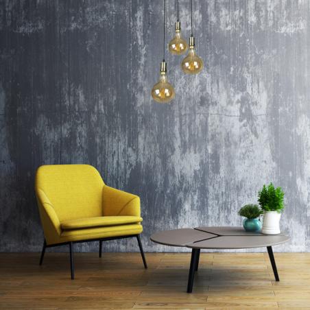 Lampara Sira 3xe27 Cuero/ambar Bombillas   Incluidas 24w 3000k 1920lm  Regx36x36 Cm