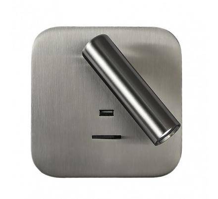 Aplique 3w 4000k Giotto Cuadrado Niquel Puerto Usb  150lm C/interruptor 14x14x12cm Orientb