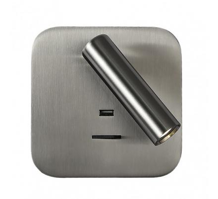 Aplique 3w 4000k Giotto Cuadrado Niquel Puerto Usb  150lm C/interruptor 14x14x12cm Orientb