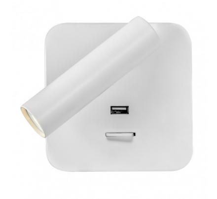 Aplique 3w 4000k Giotto Cuadrado Blanco Puerto Usb  150lm C/interruptor 14x14x12cm Orientb