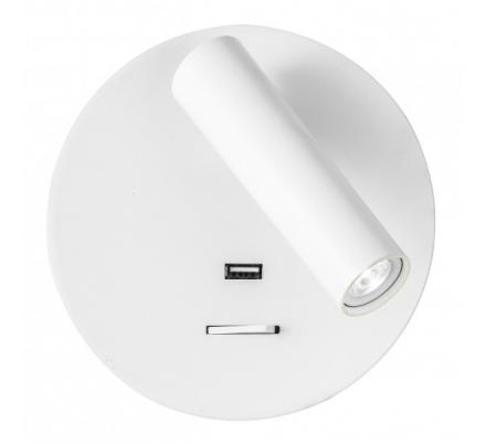 Aplique 3w 4000k Giotto Redondo Blanco Puerto Usb  150lm C/interruptor 14x14x12cm Orientb