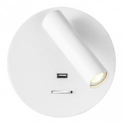 Aplique 3w 4000k Giotto Redondo Blanco Puerto Usb  150lm C/interruptor 14x14x12cm Orientb