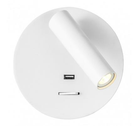 Aplique 3w 4000k Giotto Redondo Blanco Puerto Usb  150lm C/interruptor 14x14x12cm Orientb