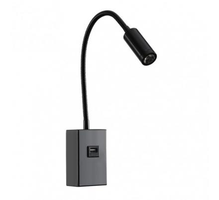 Aplique 3w 4000k Capote Negro Usb E Interrupt. 43x6x4 Cm 285lm Articulab. Y Orientab.