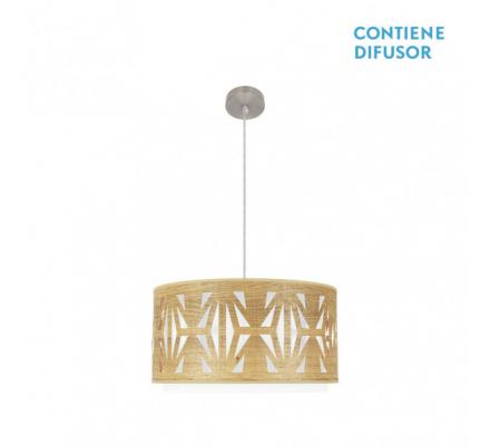 Colgante Katerina 2xe27 Niquel/Madera Clara Regx50x50 cm