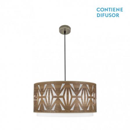 Colgante Katerina 3xe27Cuero/madera Oscura Regx60x60 cm