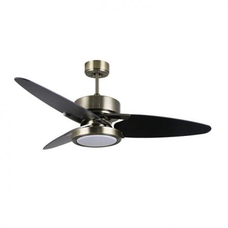 Ventilador Dc Cross 30w Cuero 3 Aspas Negro/nogal 6vel. 3 Colores 3250lm 132d Remoto, Memoria Y Temporizador