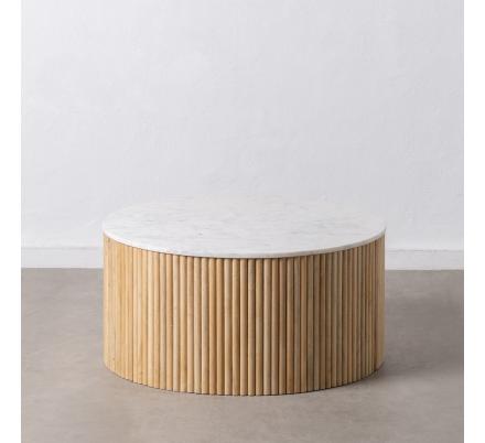 MESA CENTRO NATURAL-BLANCO MÁRMOL/MADERA 80 X 80 X 40 CM