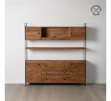 MUEBLE NATURAL-NEGRO MADERA-HIERRO SALÓN 180 X 40 X 190 CM