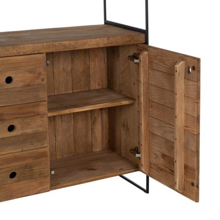 MUEBLE NATURAL-NEGRO MADERA-HIERRO SALÓN 180 X 40 X 190 CM