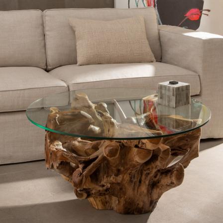 MESA CENTRO NATURAL MADERA / CRISTAL 90 X 90 X 45 CM