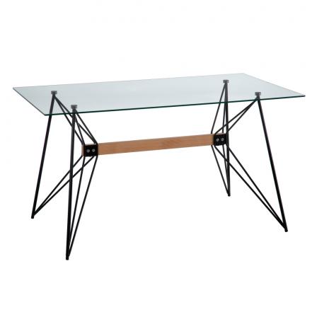 MESA COMEDOR NEGRO METAL-CRISTAL SALÓN 140 X 80 X 75 CM