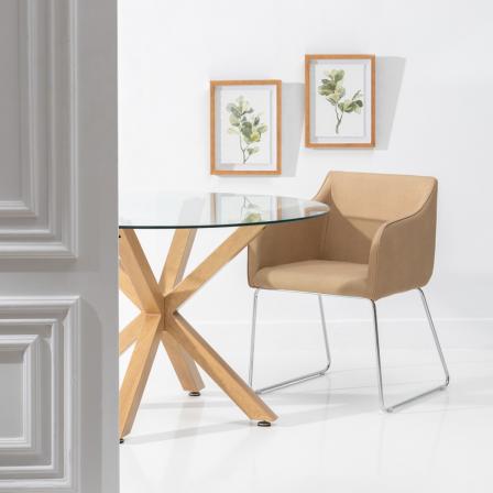 MESA COMEDOR NATURAL CRISTAL-METAL 120 X 120 X 76 CM