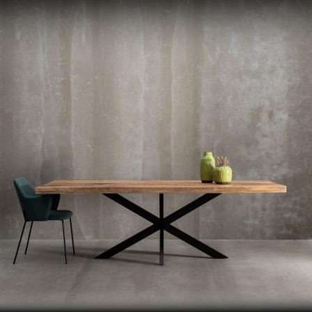 MESA COMEDOR NATURAL-NEGRO MADERA-HIERRO 240 X 100 X 79 CM