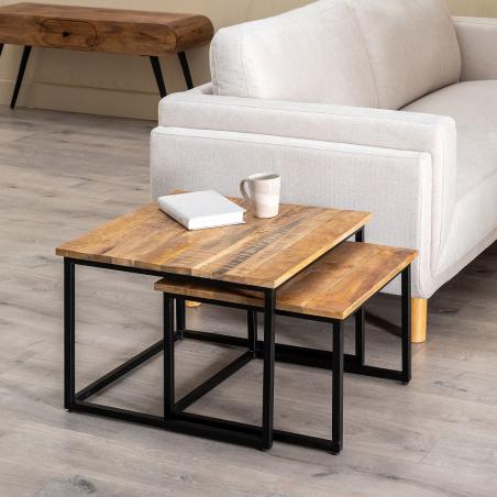 S/2 MESA CENTRO NATURAL MADERA-METAL 60 X 60 X 42 CM