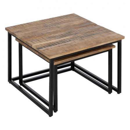 S/2 MESA CENTRO NATURAL MADERA-METAL 60 X 60 X 42 CM