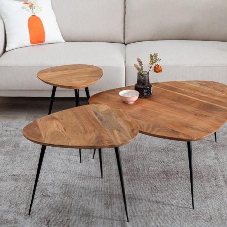 S/3 MESA CENTRO NATURAL MADERA-METAL 86 X 81 X 43 CM