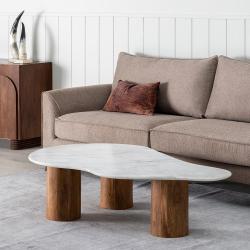 MESA CENTRO BLANCO-NATURAL MÁRMOL/MADERA 135 X 80 X 35 CM