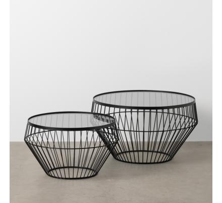 S/2 MESA CENTRO NEGRO METAL-CRISTAL 73 X 73 X 40 CM