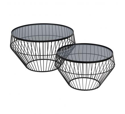 S/2 MESA CENTRO NEGRO METAL-CRISTAL 73 X 73 X 40 CM