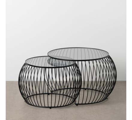 S/2 MESA CENTRO NEGRO METAL-CRISTAL 89 X 80 X 51 CM