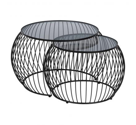 S/2 MESA CENTRO NEGRO METAL-CRISTAL 89 X 80 X 51 CM