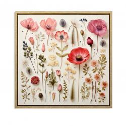 LIENZO 40 x 40 MARIPOSAS Y FLORA ROSA