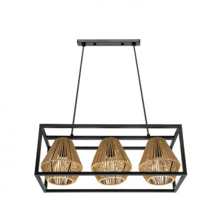 Lampara Tutti Negro/natural 3xe27 Regx53x20,5 Cm Rattan