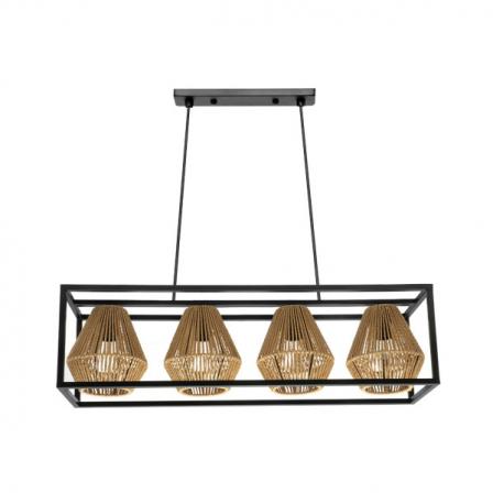 Lampara Tutti Negro/natural 4xe27 Regx75x20,5 Cm Rattan