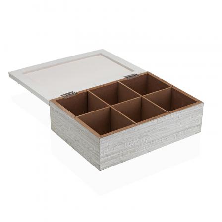 CAJA DE TE BLANCA CON DETALLE DE FLORES TALLADAS