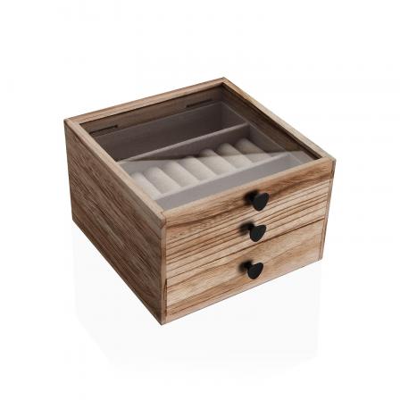 JOYERO MADERA 5 COMPARTIMENTOS CON TAPA DE CRISTAL