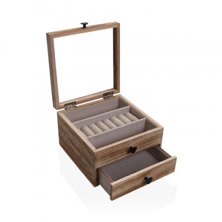 JOYERO MADERA 5 COMPARTIMENTOS CON TAPA DE CRISTAL