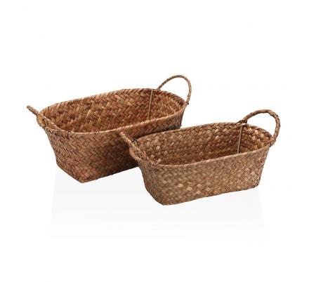 SET DE 2 CESTAS REDONDAS CON ASAS MARRONES