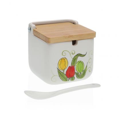 AZUCARERO TULIPANES CON  TAPA BAMBÚ