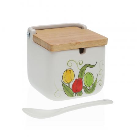 AZUCARERO TULIPANES CON  TAPA BAMBÚ
