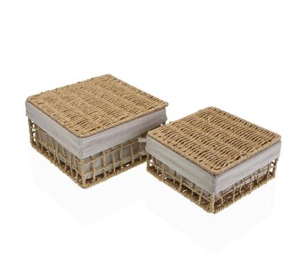 SET DE 2 CESTAS MARRÓN NADIR CON TAPA