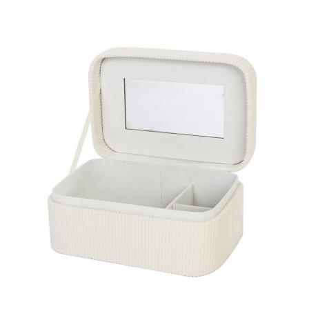 JOYERO PEQUEÑO DE PANA BEIGE CON ESPEJO