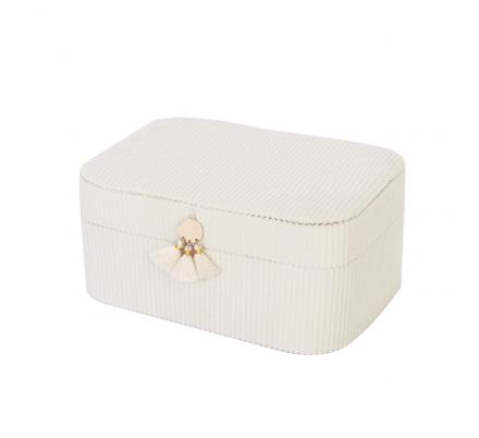 JOYERO PEQUEÑO DE PANA BEIGE CON ESPEJO