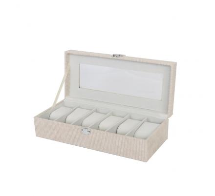 CAJA DE PANA BEIGE PARA 6 RELOJES