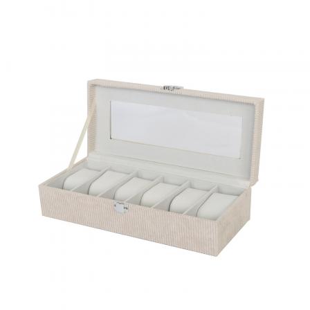 CAJA DE PANA BEIGE PARA 6 RELOJES