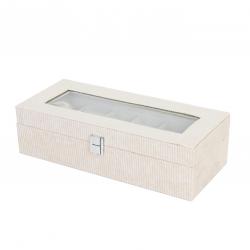 CAJA DE PANA BEIGE PARA 6 RELOJES