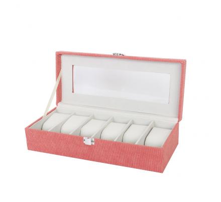 CAJA DE PANA ROJO PARA 6 RELOJES