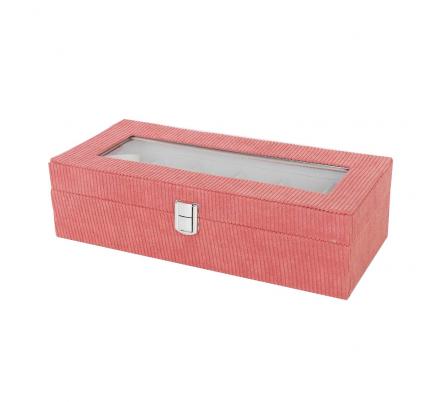 CAJA DE PANA ROJO PARA 6 RELOJES