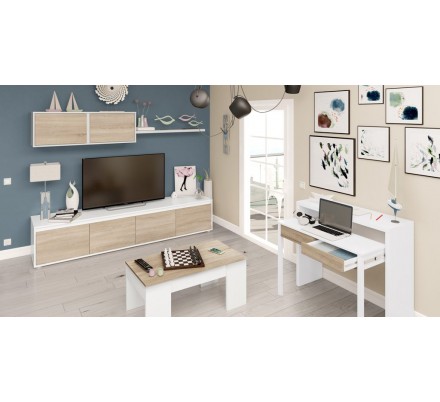 Composición de salón Moderno Modelo Home Color Roble y Blanco